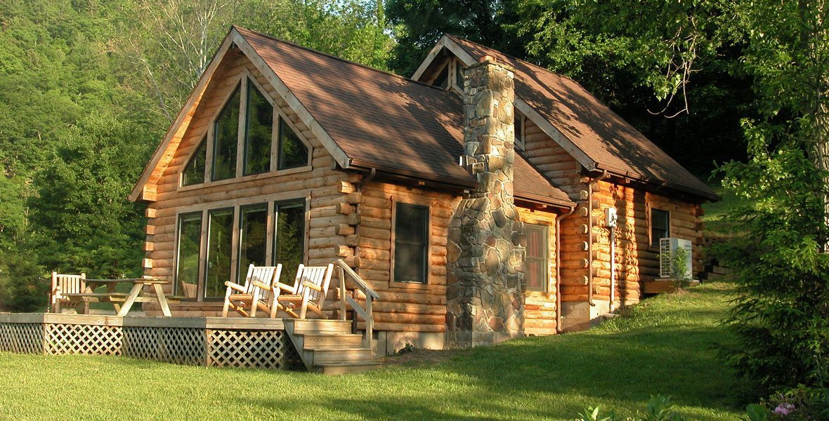 Exterior of log cabin in West Virginia.